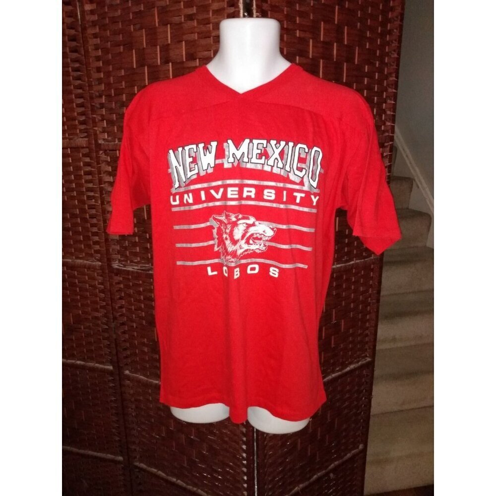 Vintage 90s New Mexico University Lobos T Shirt Single Stitch Red Adult Large - Picture 1 of 4
